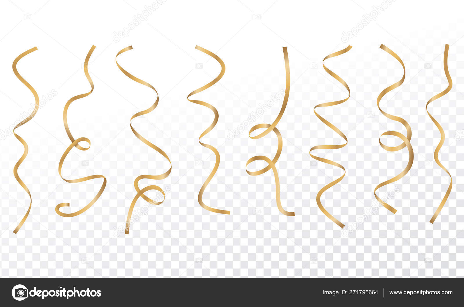 Gold curly ribbon serpentine confetti. Golden streamers set on transparent  background. Colorful design decoration party, holiday event, carnival,  Christmas, New Year greeting. Vector illustration Stock Vector by ©Uniqdes  271795664